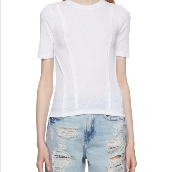 Frame Denim Medium White Reverse Seam T-Shirt - Picture 1 of 7